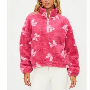 Beach Riot Leona Slopes Sherpa Quarter-Zip Pullover Pink